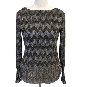 Banana Republic Black and Gold Metallic  Sheer Long Sleeve Blouse